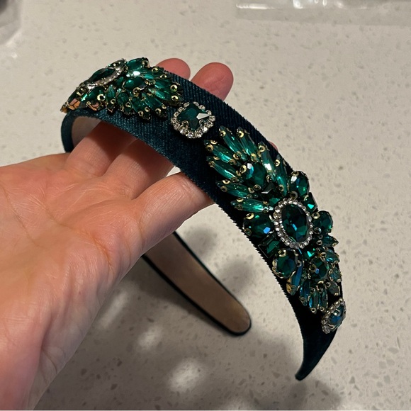 Emerald‎ green color rhinestones Headband - Picture 6 of 12